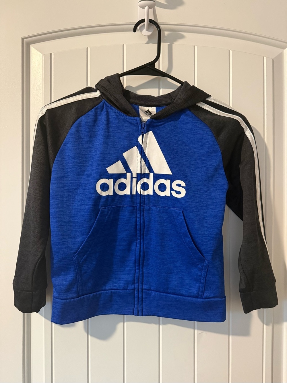 Adidas Kids Blue Full Zip Hoodie Jacket Size 6 Big Logo Athletic Sweatshirt